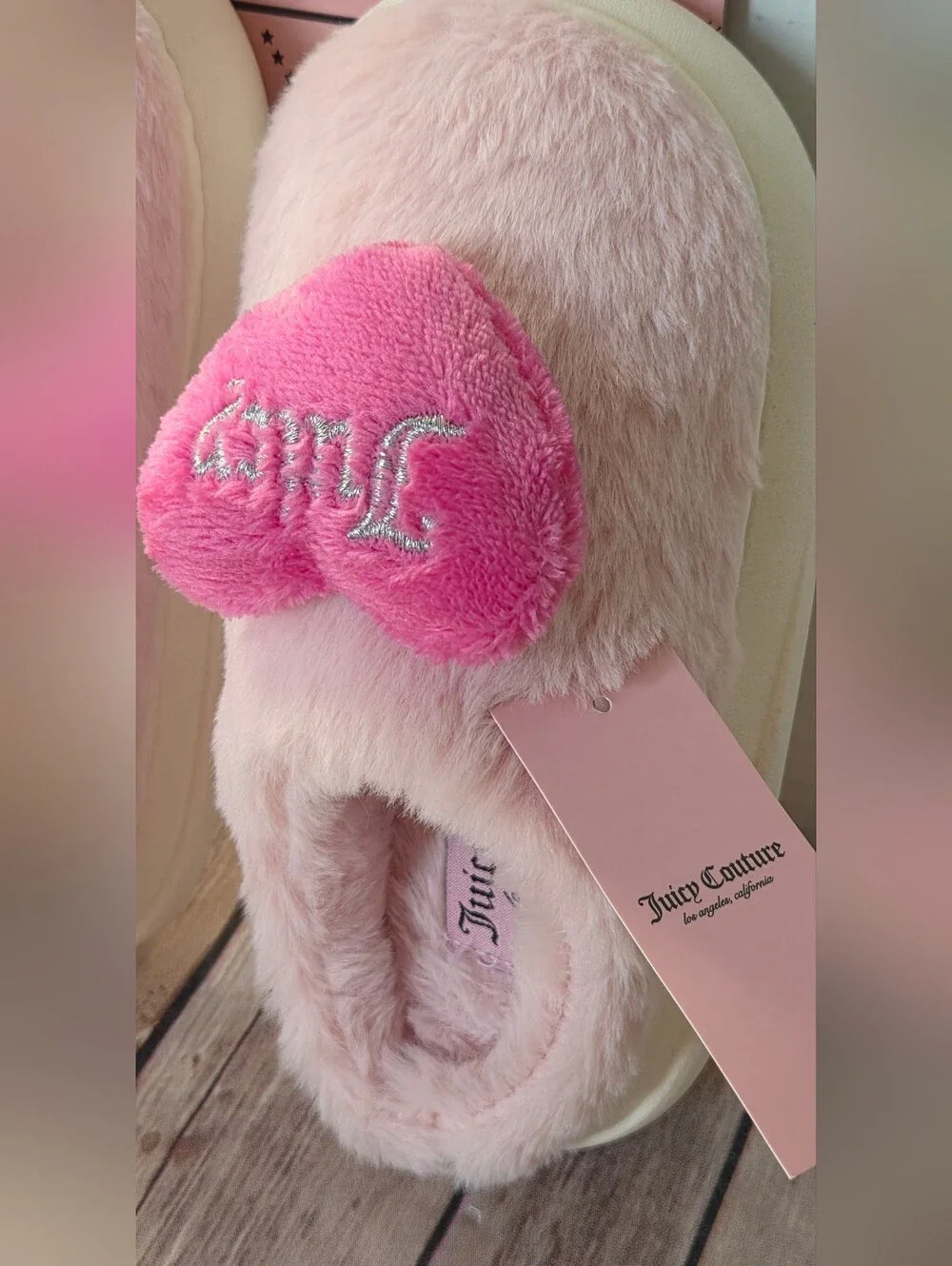 Juicy Couture Kids Pink Plush Heart Slip-On Shoes NWT
